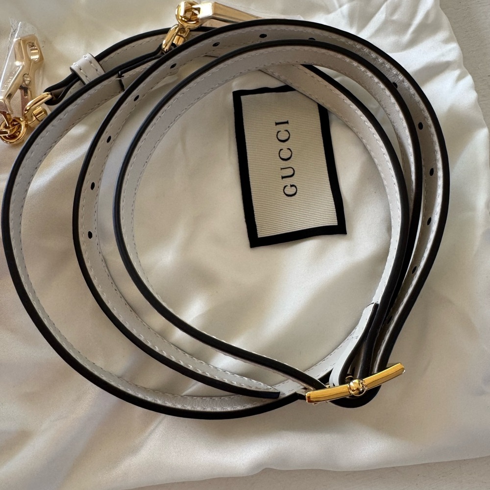 NEW Mystic White Authentic Gucci White Leather Adjustable Shoulder Bag Strap